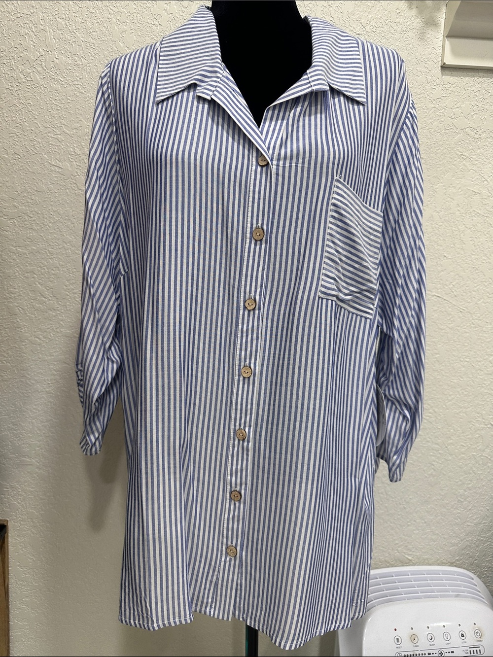 NAIF Blue and White Striped Button-Up Tunic